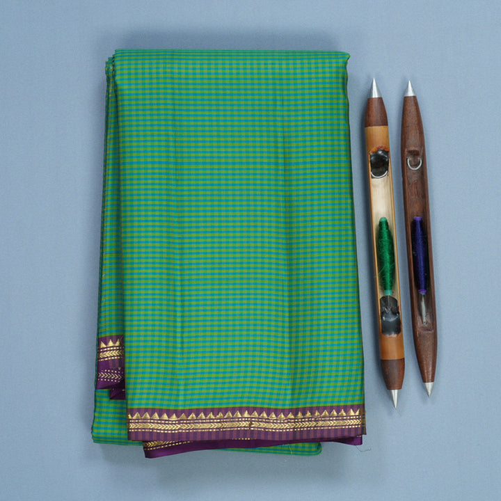 Hayagrivas Handloom Green Shade Checks Kanjivaram Silk Saree KBF644G4-3