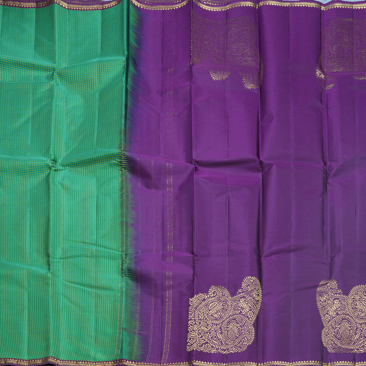Hayagrivas Handloom Green Shade Checks Kanjivaram Silk Saree KBF644G4-3