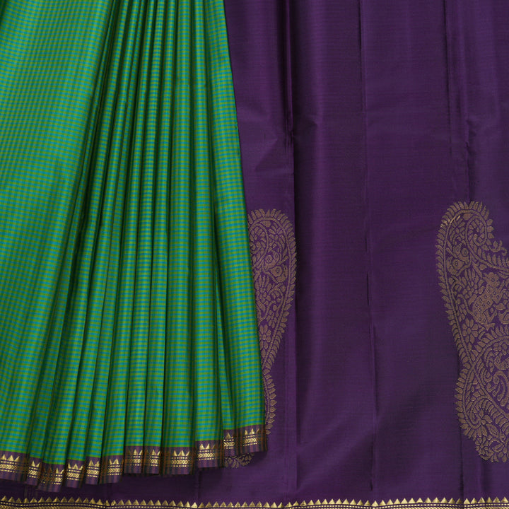 Hayagrivas Handloom Green Shade Checks Kanjivaram Silk Saree KBF644G4-3