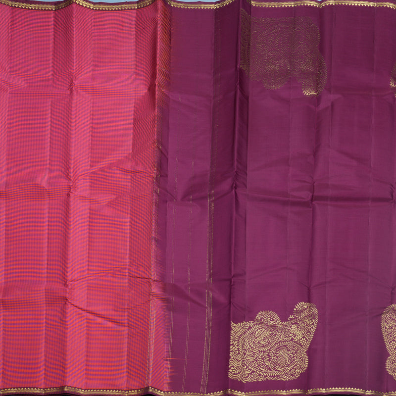 Hayagrivas Handloom Orange &amp; Pink Checks Kanjivaram Silk Saree KBF644G4-6