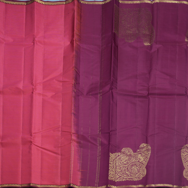 Hayagrivas Handloom Orange &amp; Pink Checks Kanjivaram Silk Saree KBF644G4-6