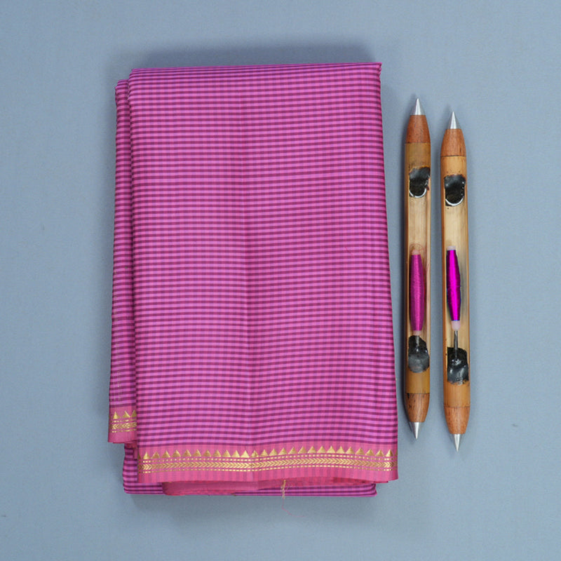 Hayagrivas Handloom Pink &amp; Purple Checks Kanjivaram Silk Saree with Pink Border KBF644G4-7