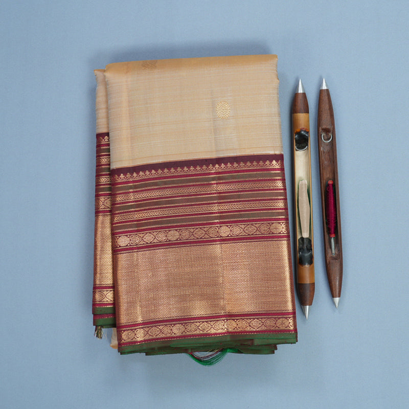 Hayagrivas Handloom Beige Kanjivaram Silk Saree with Araku Red Border KBF645G16-2