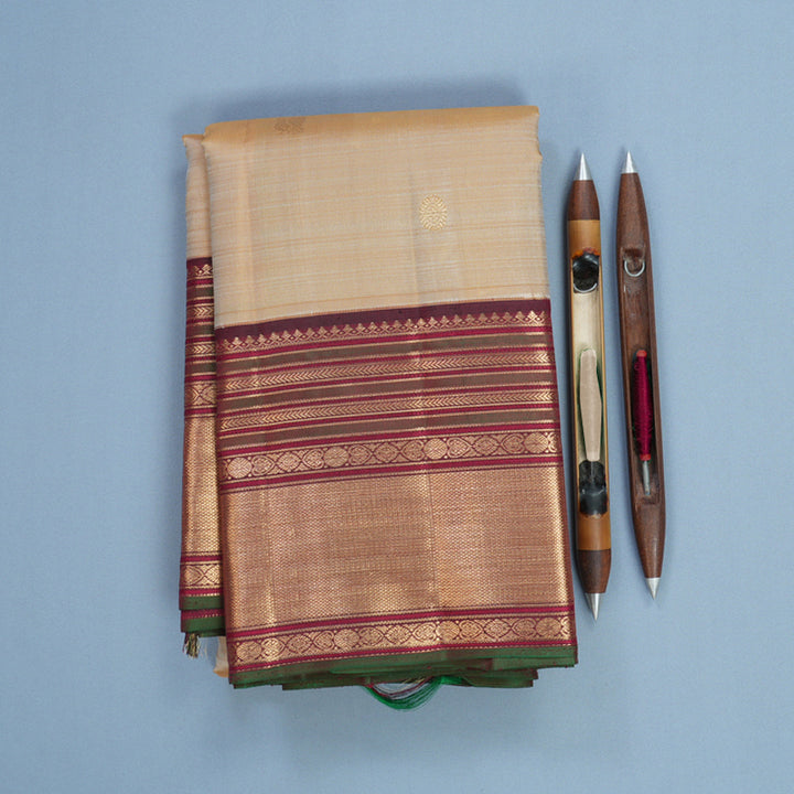 Hayagrivas Handloom Beige Kanjivaram Silk Saree with Araku Red Border KBF645G16-2