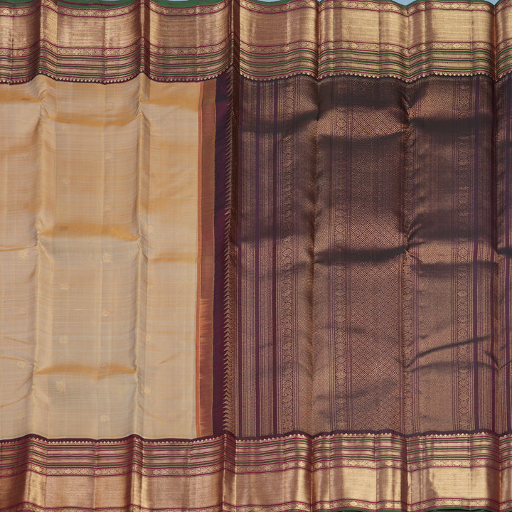 Hayagrivas Handloom Beige Kanjivaram Silk Saree with Araku Red Border KBF645G16-2