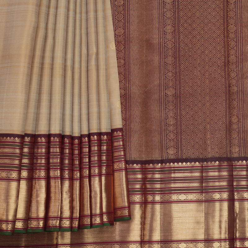 Hayagrivas Handloom Beige Kanjivaram Silk Saree with Araku Red Border KBF645G16-2