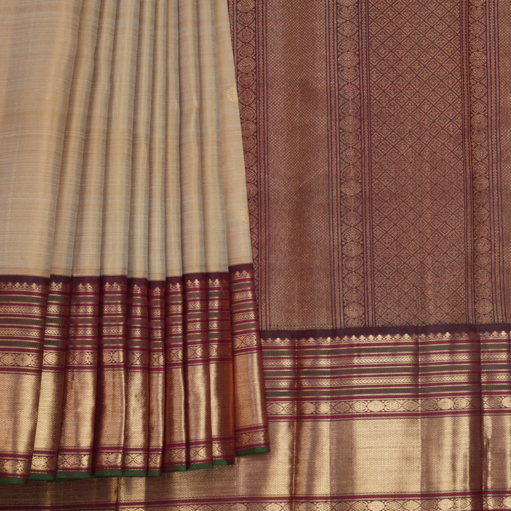Hayagrivas Handloom Beige Kanjivaram Silk Saree with Araku Red Border KBF645G16-2