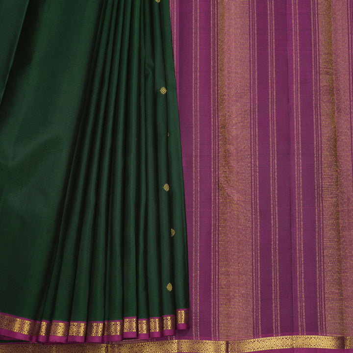 Hayagrivas Handloom Bottle Green Kanjivaram Silk Saree with Purple Border KBF645G3-1