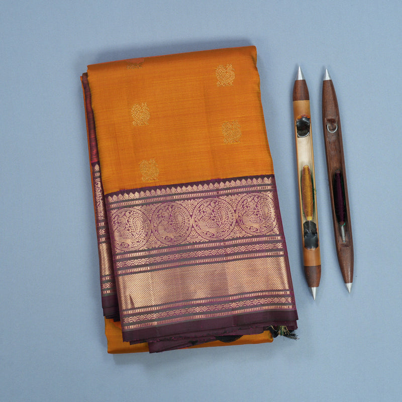 Hayagrivas Handloom Sunset Orange Kanjivaram Silk Saree with Purple Border KBF645G5-3