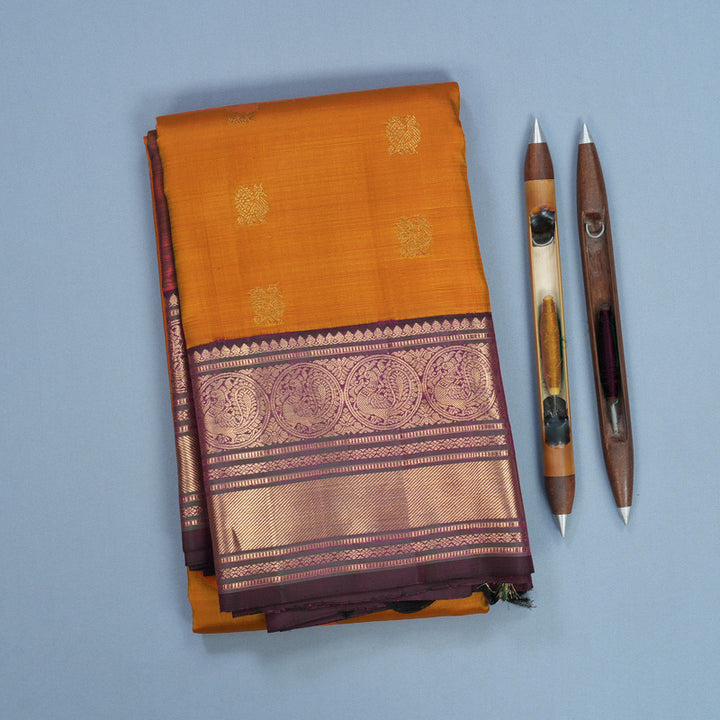 Hayagrivas Handloom Sunset Orange Kanjivaram Silk Saree with Purple Border KBF645G5-3