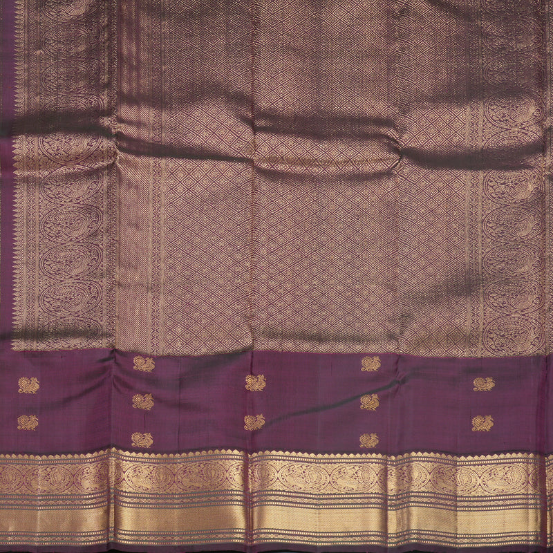 Hayagrivas Handloom Sunset Orange Kanjivaram Silk Saree with Purple Border KBF645G5-3