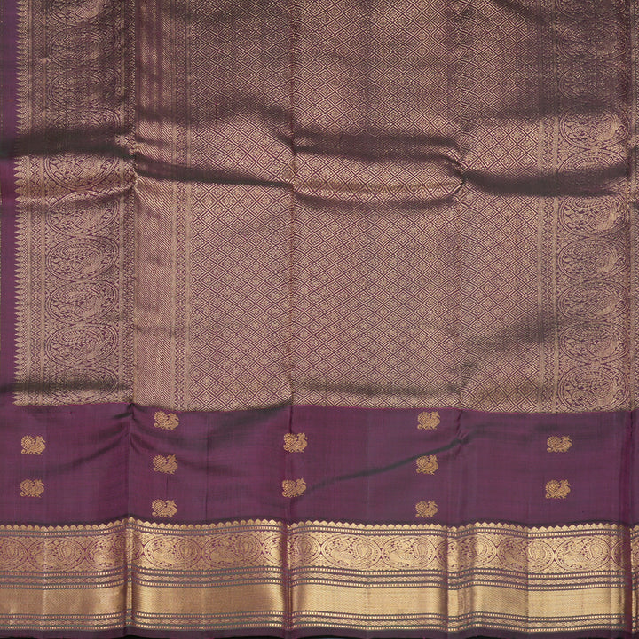 Hayagrivas Handloom Sunset Orange Kanjivaram Silk Saree with Purple Border KBF645G5-3