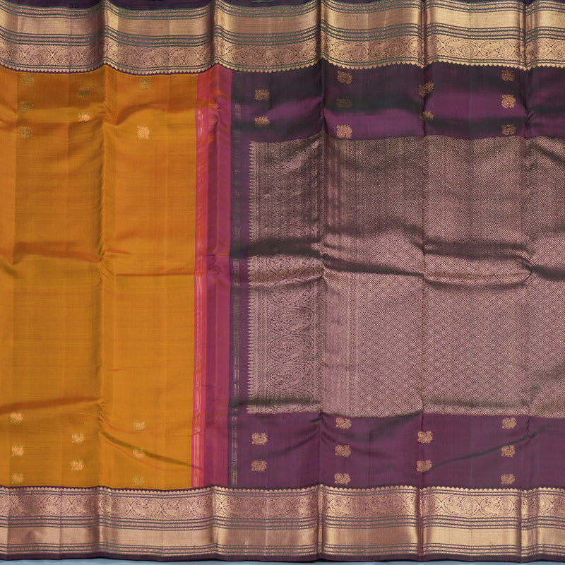 Hayagrivas Handloom Sunset Orange Kanjivaram Silk Saree with Purple Border KBF645G5-3