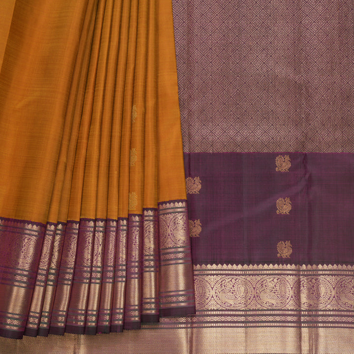 Hayagrivas Handloom Sunset Orange Kanjivaram Silk Saree with Purple Border KBF645G5-3