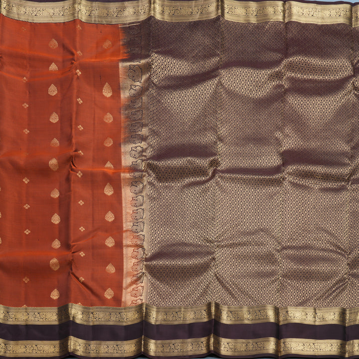 Hayagrivas Handloom Rust Orange Kanjivaram Silk Saree KBF648G1-8
