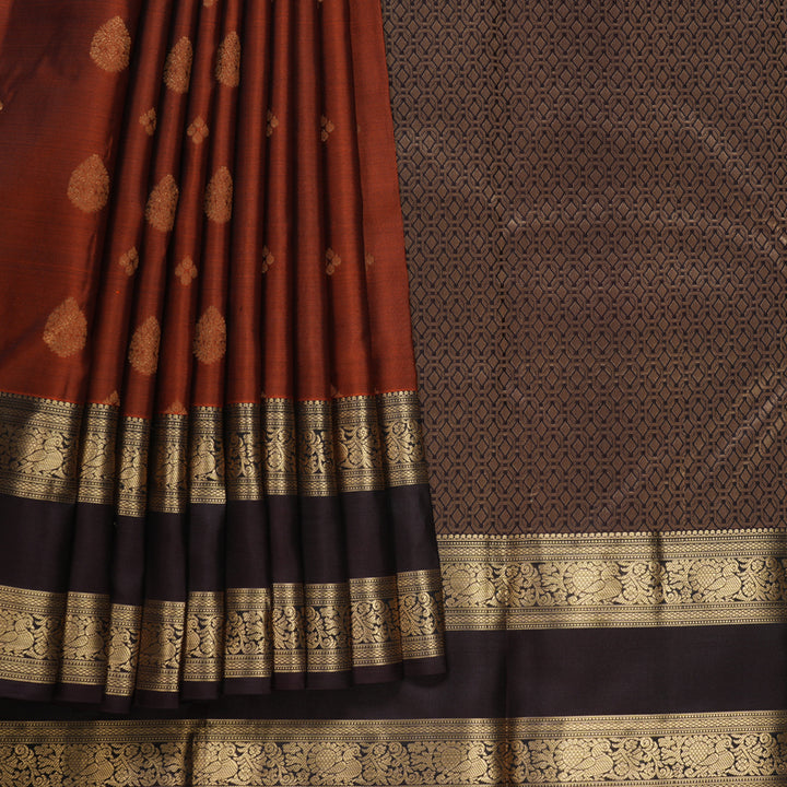 Hayagrivas Handloom Rust Orange Kanjivaram Silk Saree KBF648G1-8