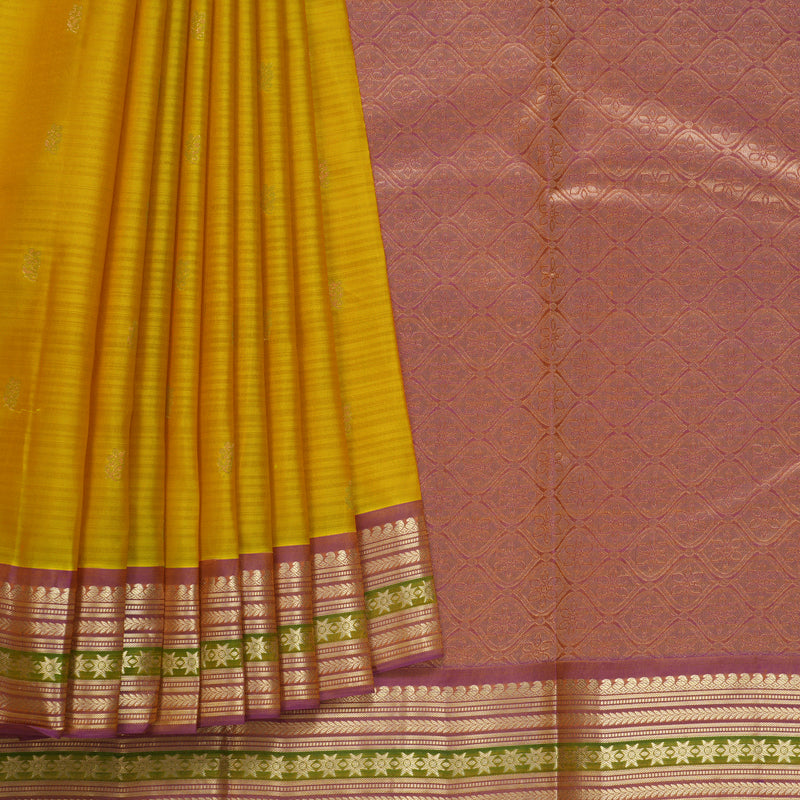 Hayagrivas Handloom Yellow Kanjivaram Silk Saree KBF648G2-4
