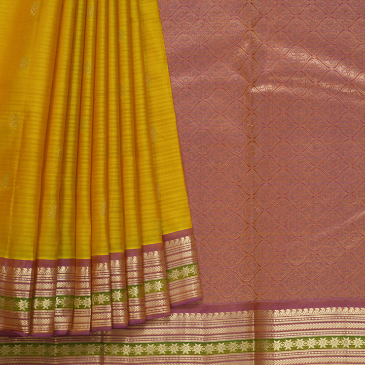 Hayagrivas Handloom Yellow Kanjivaram Silk Saree KBF648G2-4