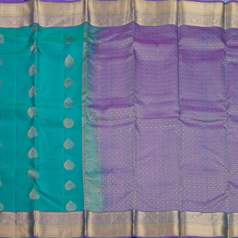 Hayagrivas Handloom Aqua Green Kanjivaram Silk Saree with Purple Border KBF648G3-4