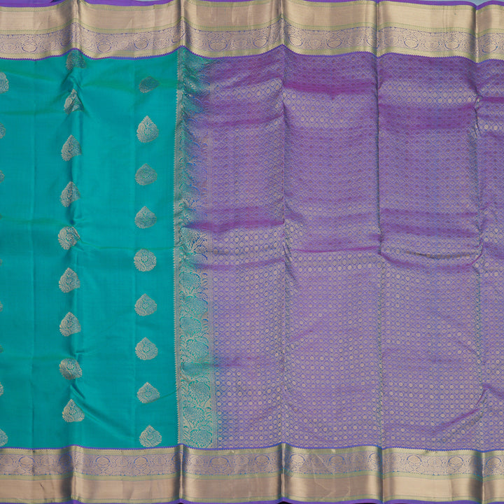 Hayagrivas Handloom Aqua Green Kanjivaram Silk Saree with Purple Border KBF648G3-4