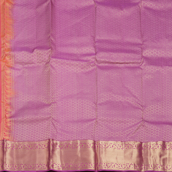 Hayagrivas Handloom Orangish-Pink Kanjivaram Silk Saree with Purple Border KBF648G4-3