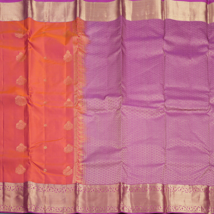 Hayagrivas Handloom Orangish-Pink Kanjivaram Silk Saree with Purple Border KBF648G4-3