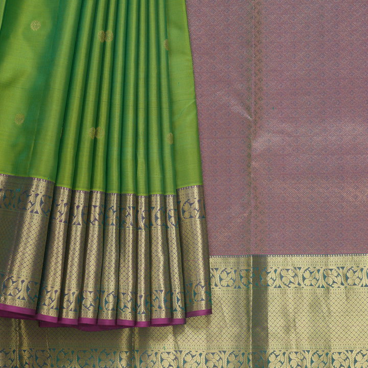 Hayagrivas Handloom Parrot Green Kanjivaram Silk Saree KBF648G4-6