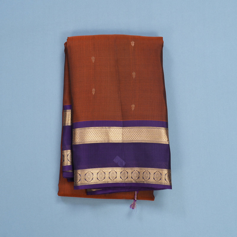Hayagrivas Handloom Rust Orange Kanjivaram Silk Saree with Purple Border KBF649G1-13