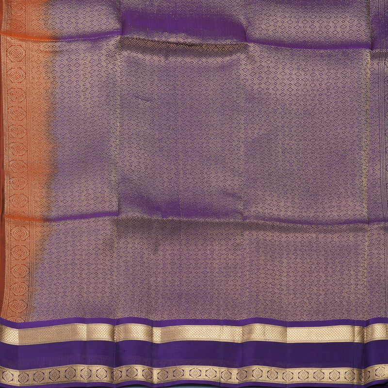Hayagrivas Handloom Rust Orange Kanjivaram Silk Saree with Purple Border KBF649G1-13
