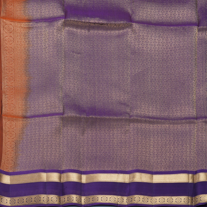 Hayagrivas Handloom Rust Orange Kanjivaram Silk Saree with Purple Border KBF649G1-13