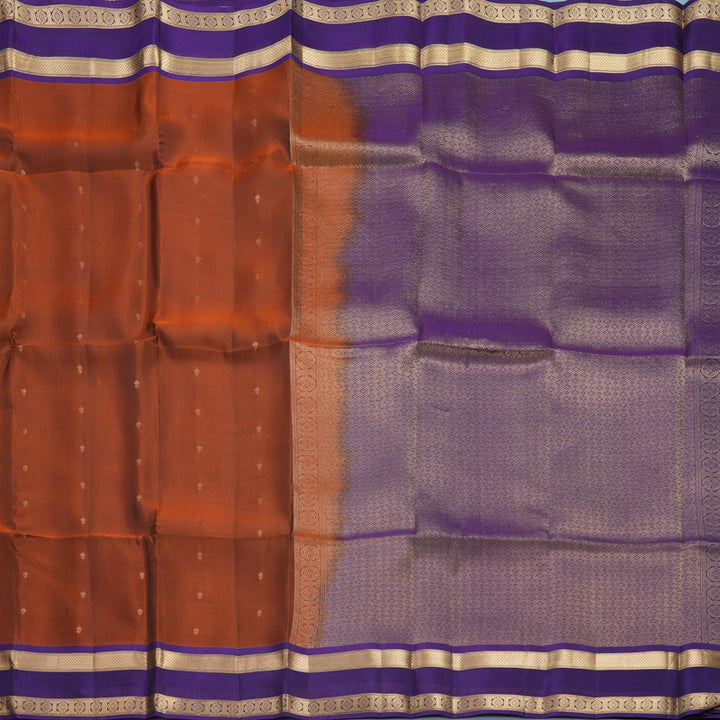 Hayagrivas Handloom Rust Orange Kanjivaram Silk Saree with Purple Border KBF649G1-13