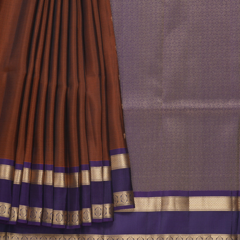 Hayagrivas Handloom Rust Orange Kanjivaram Silk Saree with Purple Border KBF649G1-13