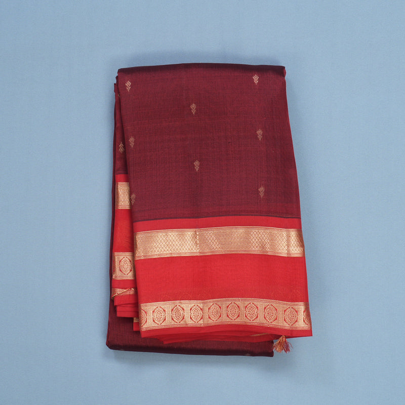 Hayagrivas Handloom Maroon Kanjivaram Silk Saree with Red Border KBF649G1-16