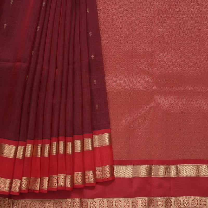 Hayagrivas Handloom Maroon Kanjivaram Silk Saree with Red Border KBF649G1-16