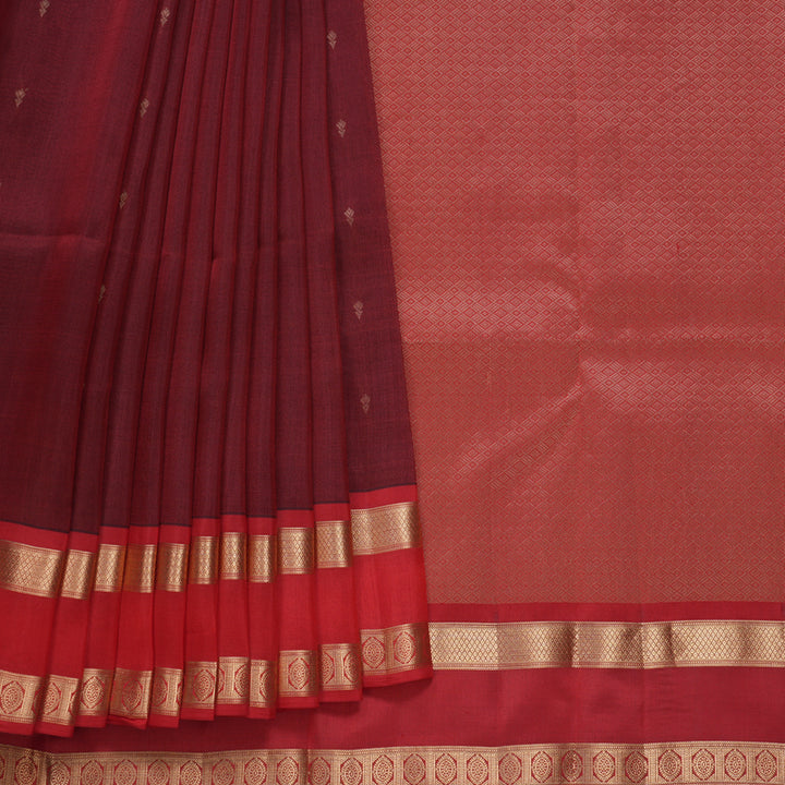 Hayagrivas Handloom Maroon Kanjivaram Silk Saree with Red Border KBF649G1-16