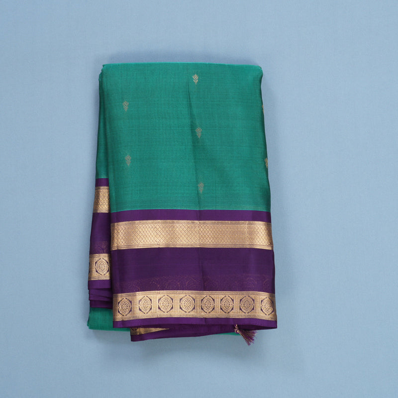 Hayagrivas Handloom Teal Green Kanjivaram Silk Saree KBF649G1-24
