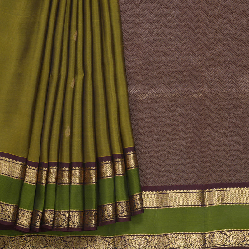 Hayagrivas Handloom Mehandi Green Kanjivaram Silk Saree KBF649G1-3