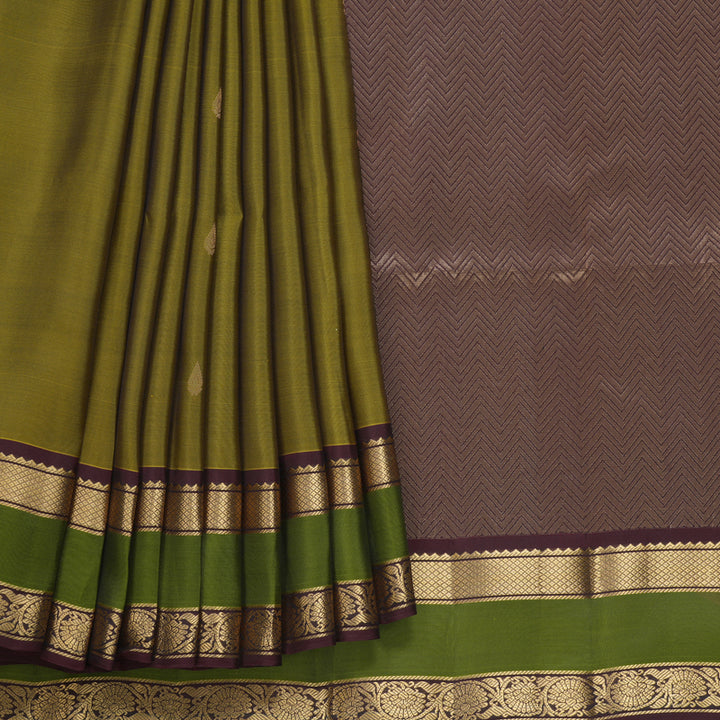 Hayagrivas Handloom Mehandi Green Kanjivaram Silk Saree KBF649G1-3