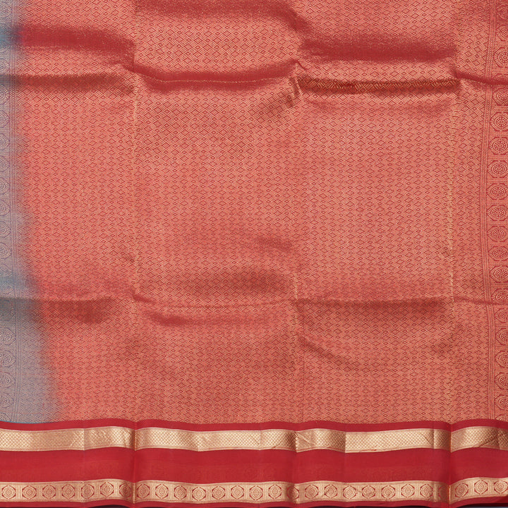 Hayagrivas Handloom Dual Toned Blue & Red Kanjivaram Silk Saree KBF649G1-34