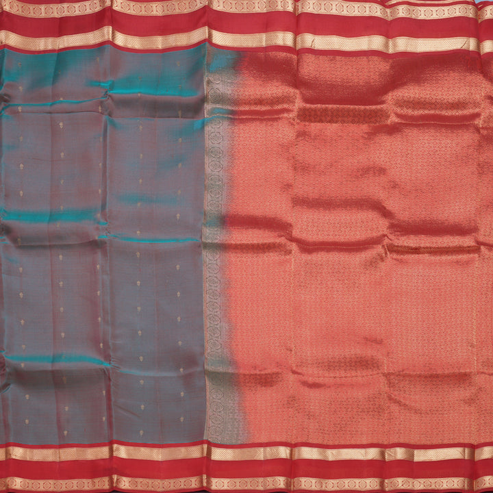 Hayagrivas Handloom Dual Toned Blue & Red Kanjivaram Silk Saree KBF649G1-34