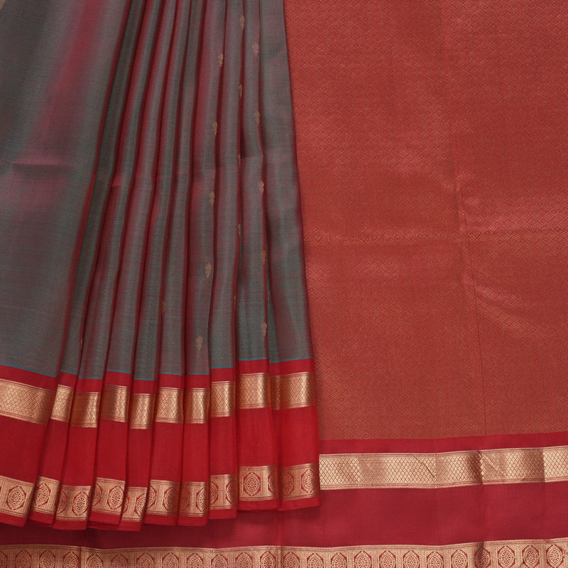 Hayagrivas Handloom Dual Toned Blue & Red Kanjivaram Silk Saree KBF649G1-34
