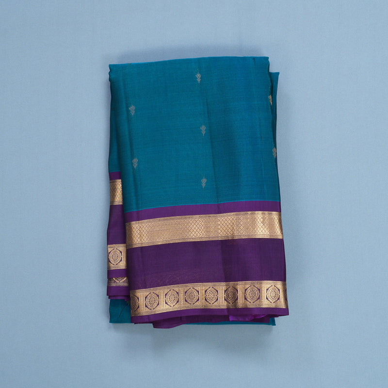 Hayagrivas Handloom Ramar Blue Kanjivaram Silk Saree with Purple Border KBF649G1-40