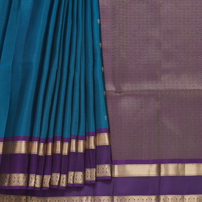 Hayagrivas Handloom Ramar Blue Kanjivaram Silk Saree with Purple Border KBF649G1-40
