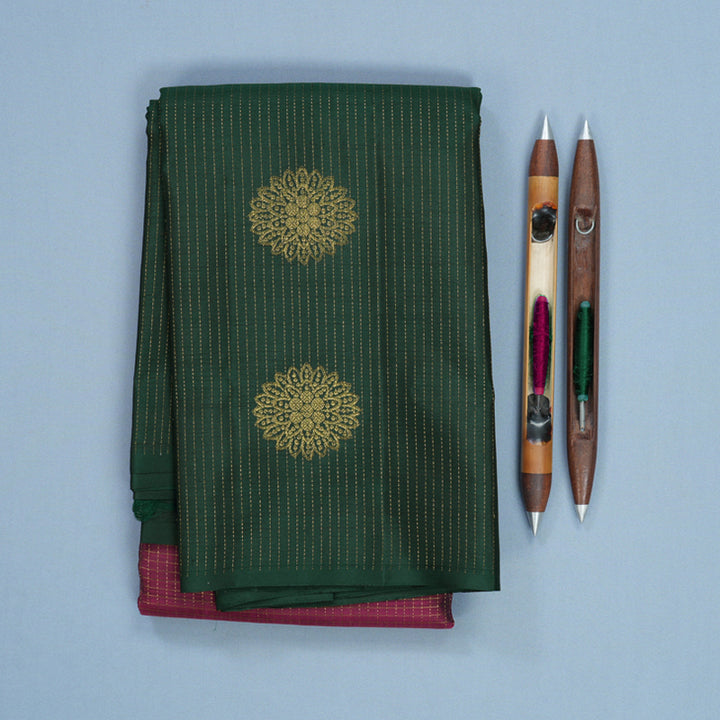 Hayagrivas Handloom Wine Purple Kanjivaram Silk Saree with Bottle Green Border KBF652G1-1