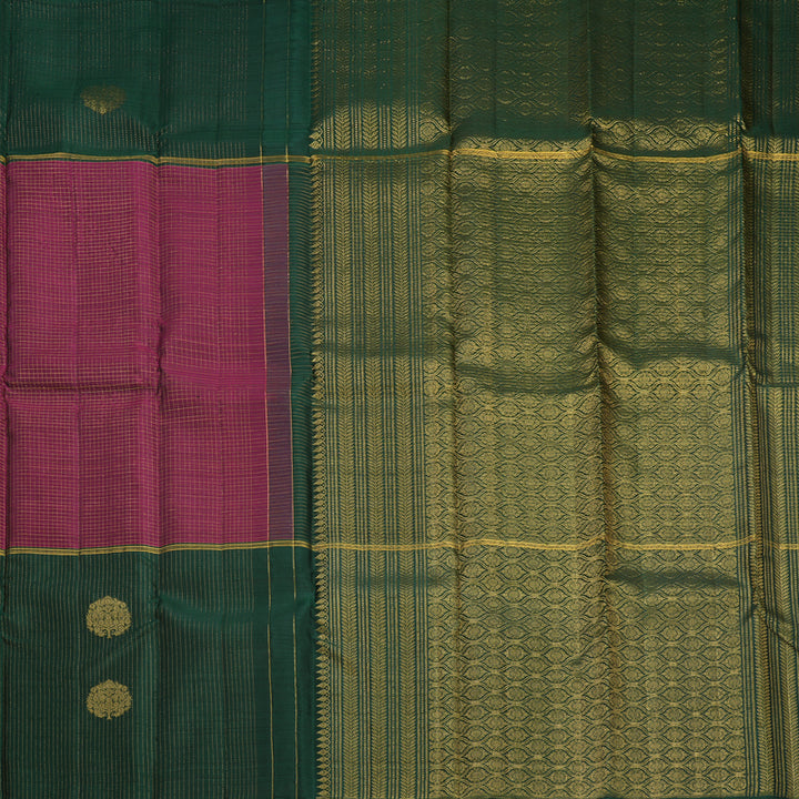 Hayagrivas Handloom Wine Purple Kanjivaram Silk Saree with Bottle Green Border KBF652G1-1