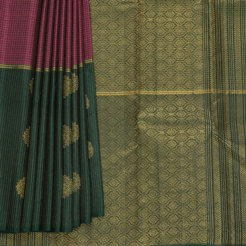 Hayagrivas Handloom Wine Purple Kanjivaram Silk Saree with Bottle Green Border KBF652G1-1