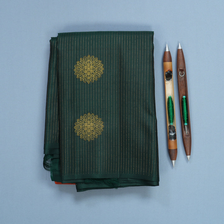 Hayagrivas Handloom Rust Orange Kanjivaram Silk Saree with Bottle Green Border KBF652G1-2
