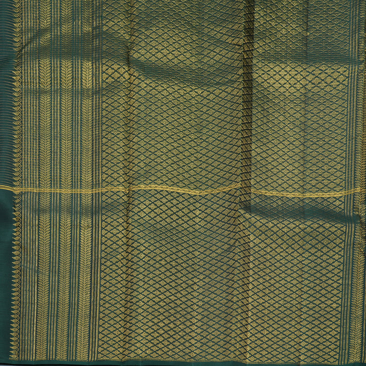 Hayagrivas Handloom Rust Orange Kanjivaram Silk Saree with Bottle Green Border KBF652G1-2