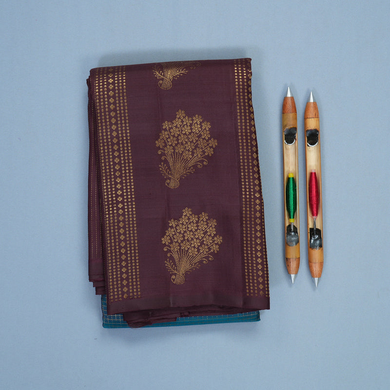 Hayagrivas Handloom Peacock Green Kanjivaram Silk Saree with Coffee Brown Border KBF652G1-3
