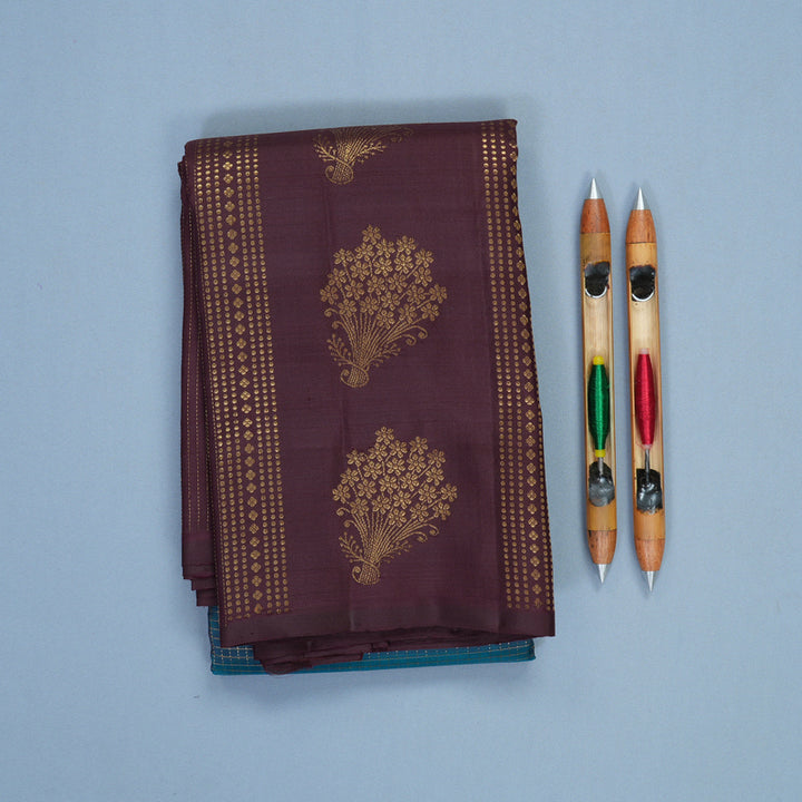 Hayagrivas Handloom Peacock Green Kanjivaram Silk Saree with Coffee Brown Border KBF652G1-3